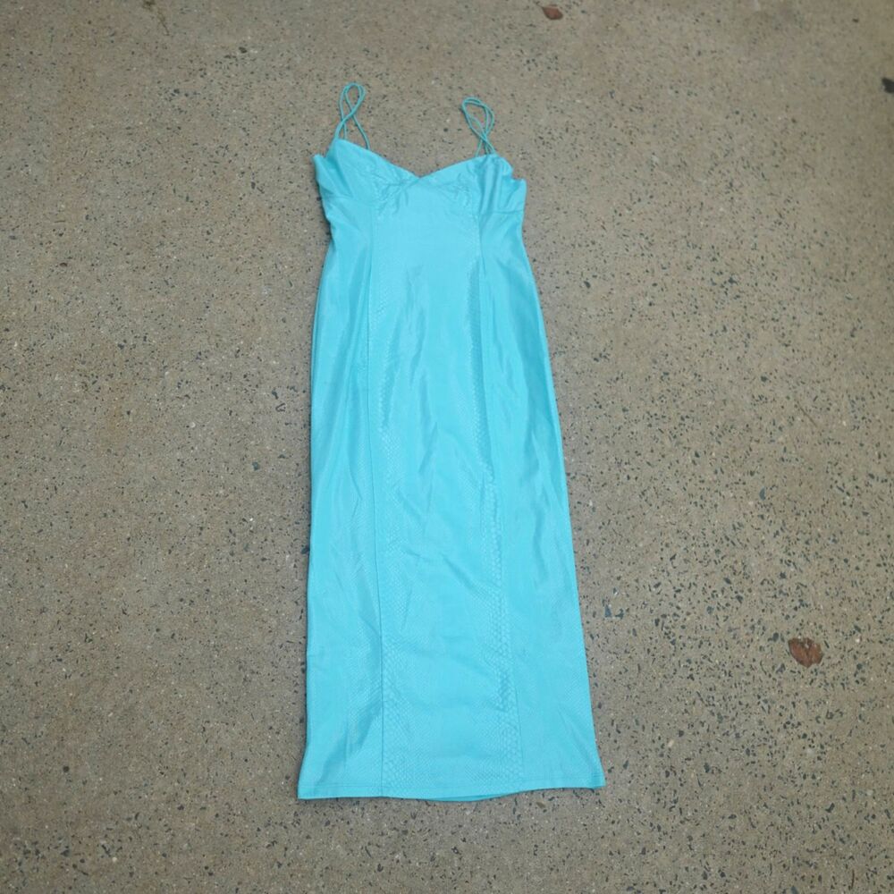 Fashion Nova Womens Turquoise Croc Embossed Faux Leather Midi Dress Size M NWT